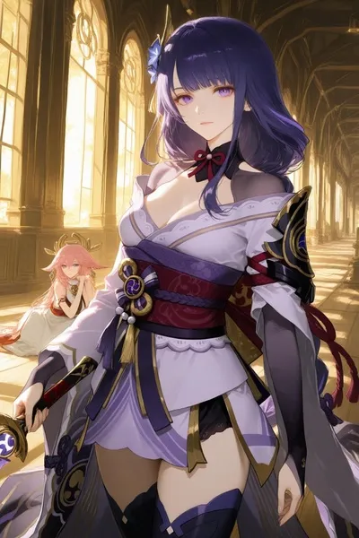 Raiden Shogun at Yae Miko background